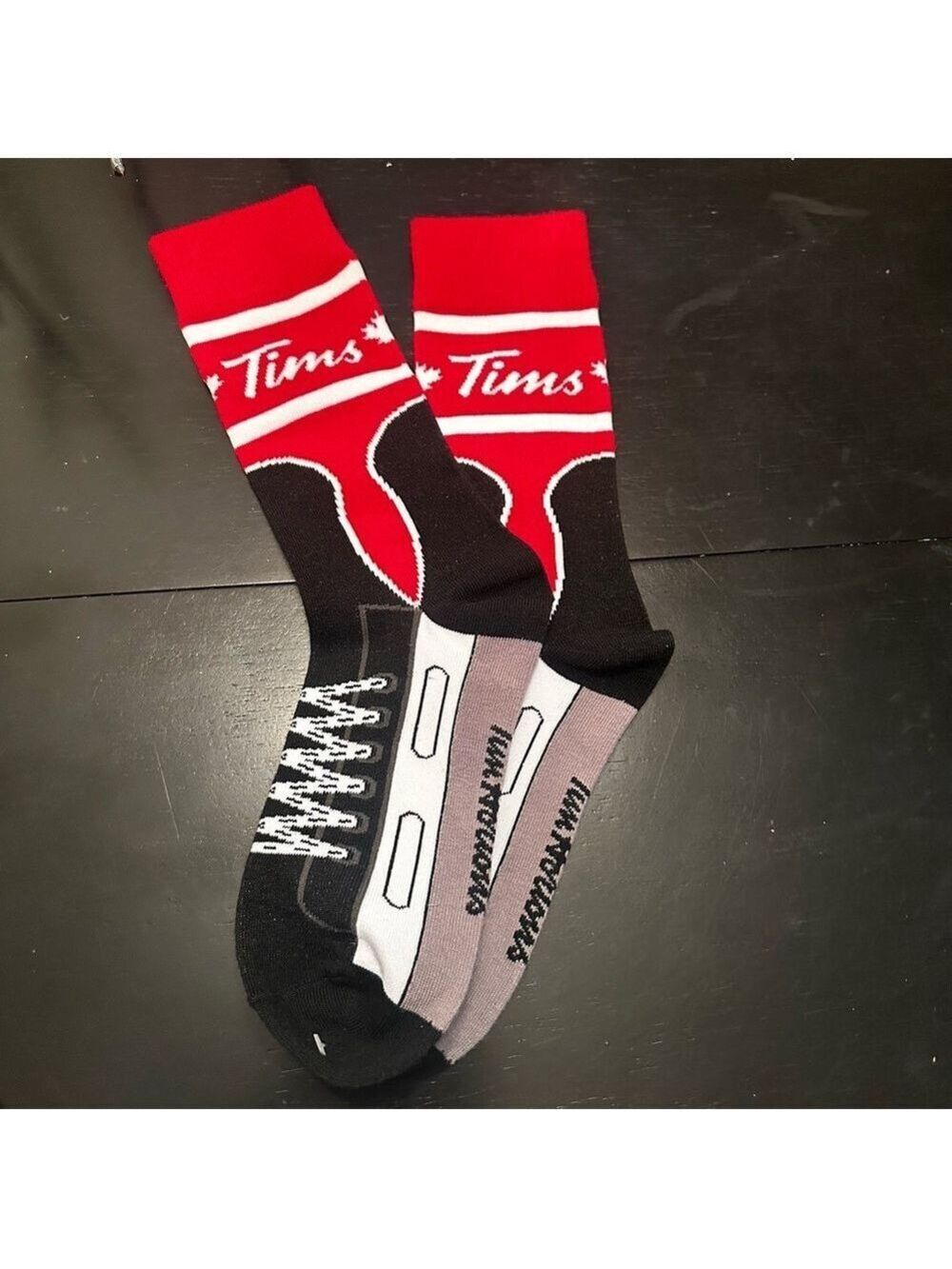 TIM HORTONS Skate Socks, Graphic Print, Black Red & Grey Unisex